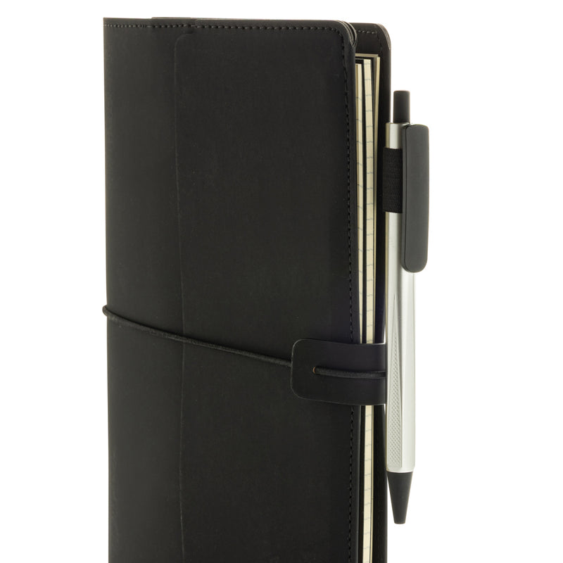 Load image into Gallery viewer, XD Collection Daily Notes Binder 3-in-1 refillable PU notebook with portfolio layout, black cover, and multiple writing sections.