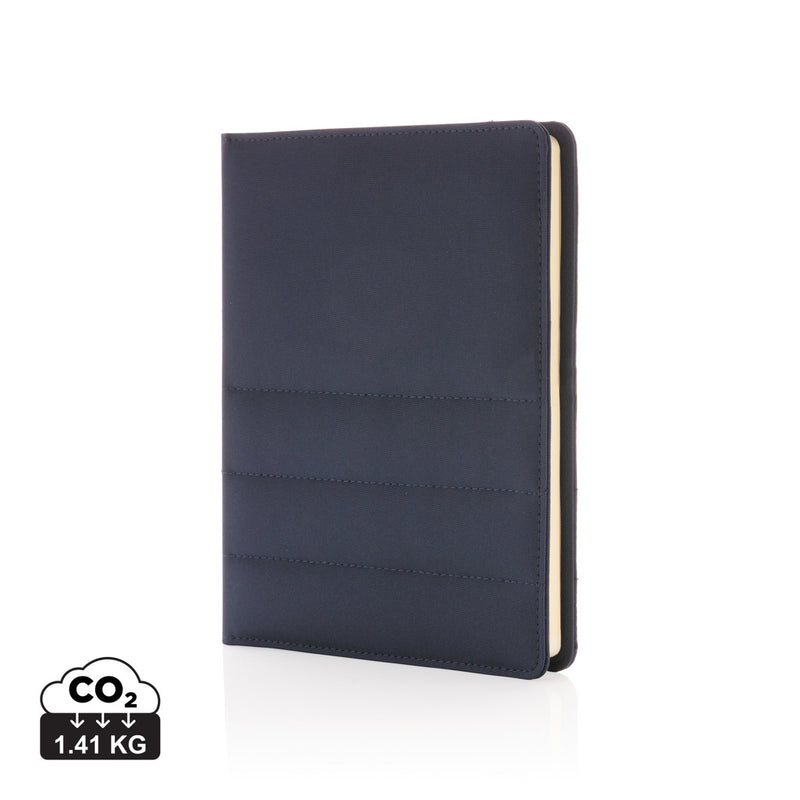 Load image into Gallery viewer, Impact AWARE™ RPET A5 notebook by XD Xclusive, eco-friendly recycled plastic notebook with spiral binding and black cover.