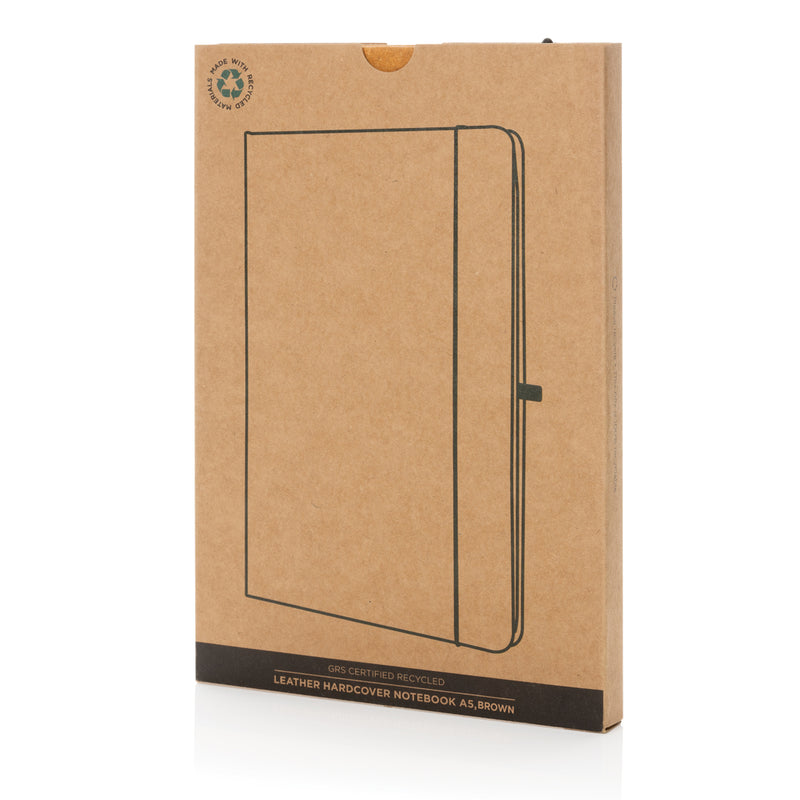 Load image into Gallery viewer, GRS Recycled leather hardcover notebook A5 - Custom Wood Designs