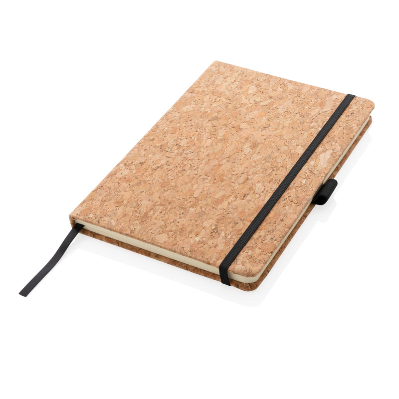 Load image into Gallery viewer, A5 cork hardcover notebook from XD Collection with elastic band closure and blank pages for writing and note-taking.