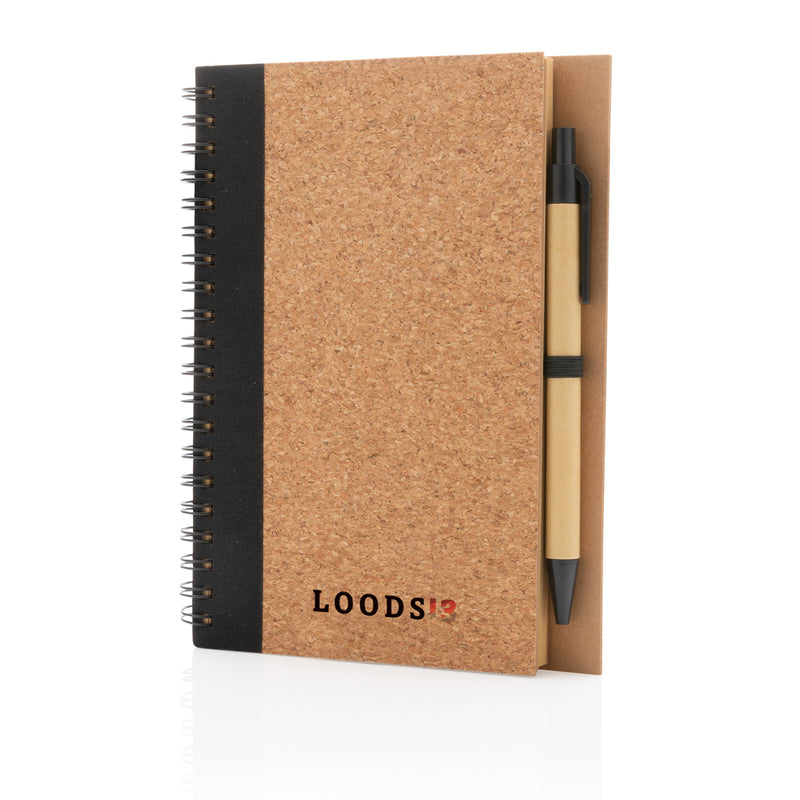 Load image into Gallery viewer, Cork spiral notebook with pen - Custom Wood Designs