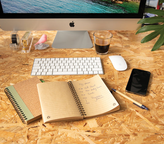 Cork spiral notebook with pen - Custom Wood Designs