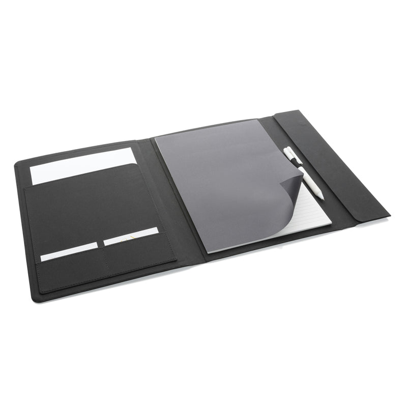 Load image into Gallery viewer, Impact Aware™ A4 portfolio with magnetic closure by XD Xclusive, featuring sleek black cover and organized interior for professional use.