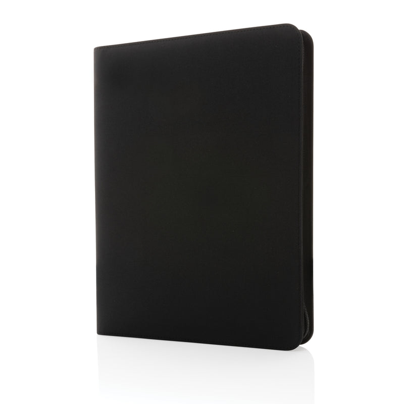 Load image into Gallery viewer, Impact Aware™ deluxe 300D tech portfolio by XD Collection with zipper, showing multiple compartments and sleek black design.