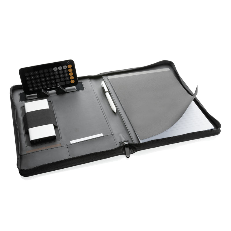 Load image into Gallery viewer, XD Collection RCS rPU deluxe tech portfolio with zipper, black leather-style portfolio for documents and tech accessories.