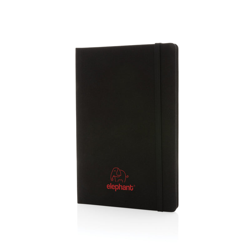 Load image into Gallery viewer, Gray GRS certified RPET A5 notebook from XD Collection, with a durable cover and elastic band closure.