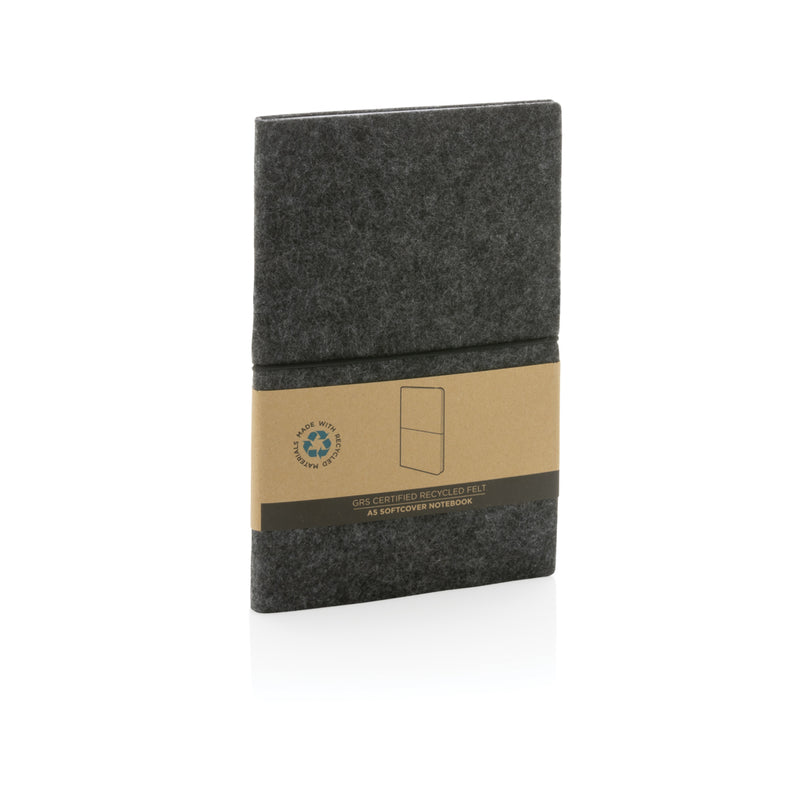 Load image into Gallery viewer, Recycled felt A5 softcover notebook from XD Collection, GRS certified, with a smooth, eco-friendly textured cover.