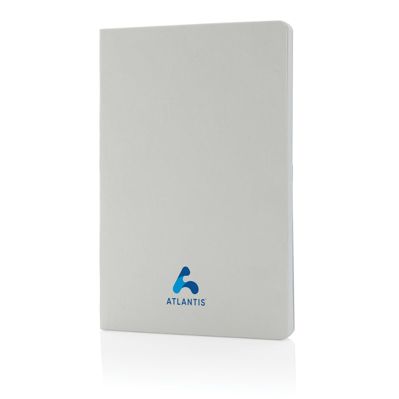 Load image into Gallery viewer, Salton XD Collection A5 GRS certified recycled paper notebook with a textured cover and elastic band closure.