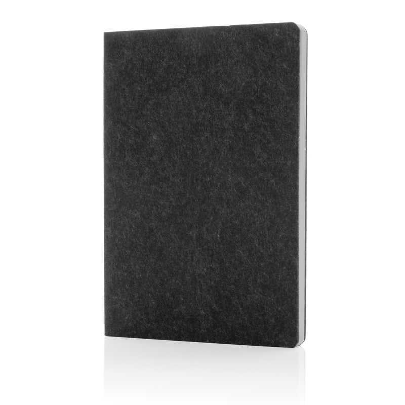 Load image into Gallery viewer, XD Collection recycled felt A5 notebook with phrase GRS certification, featuring a soft, eco-friendly cover and compact design.