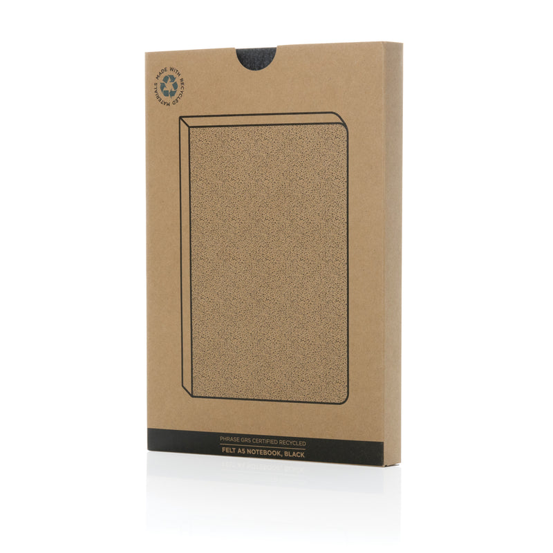 Load image into Gallery viewer, A green A5 notebook from XD Collection made with GRS certified recycled felt, featuring a textured cover and spiral binding.