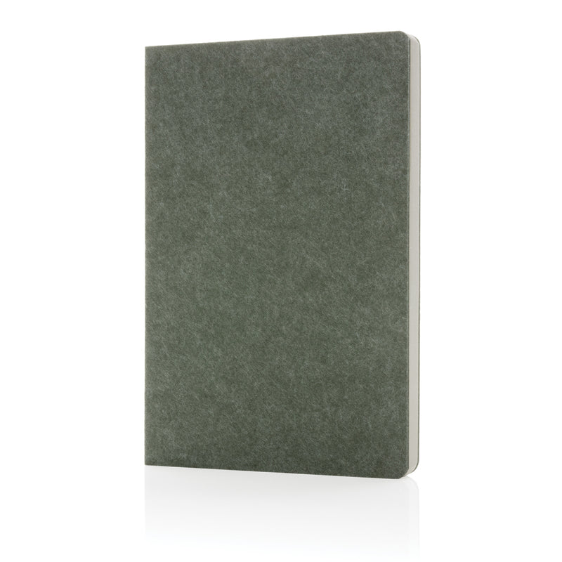 Load image into Gallery viewer, A5 recycled felt notebook from XD Collection, GRS certified, with a soft, eco-friendly felt cover and spiral binding.