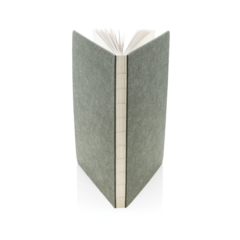 Load image into Gallery viewer, A5 recycled felt notebook from XD Collection with GRS certification, featuring a soft felt cover and compact design.