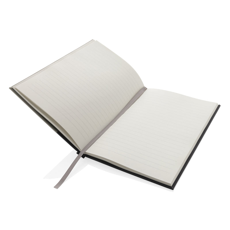 Load image into Gallery viewer, XD Collection Words GRS certified RPET and Kraft A5 notebook with a textured cover and elastic band closure.
