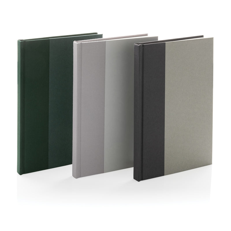 Load image into Gallery viewer, XD Collection Words GRS certified RPET and Kraft A5 notebook with a durable cover and elastic closure, shown on a white background.