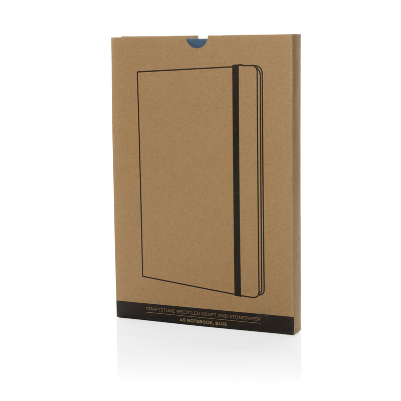 Load image into Gallery viewer, Craftstone A5 recycled kraft and stonepaper notebook from XD Collection, showcasing eco-friendly cover and open pages inside.