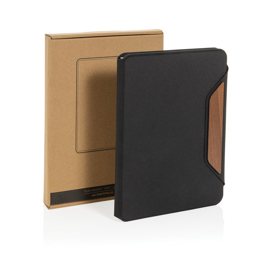 Teri AWARE™ RPET and walnut A5 portfolio - Custom Wood Designs