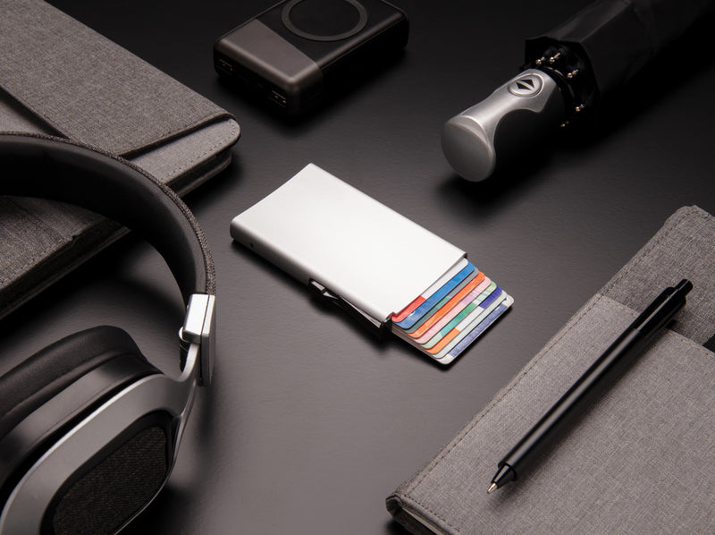 Load image into Gallery viewer, Standard aluminium RFID cardholder from XD Collection, compact travel bag with secure card storage and sleek design.