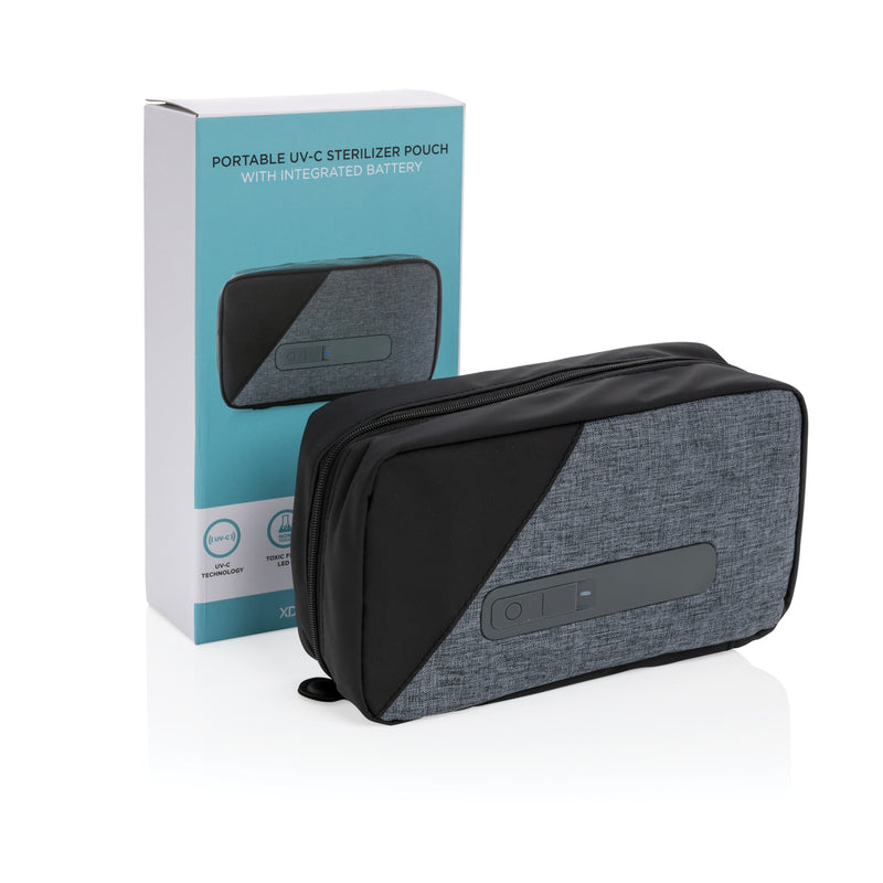 Load image into Gallery viewer, XD Collection portable UV-C steriliser pouch with integrated battery for phones and tablets, shown open with device inside.