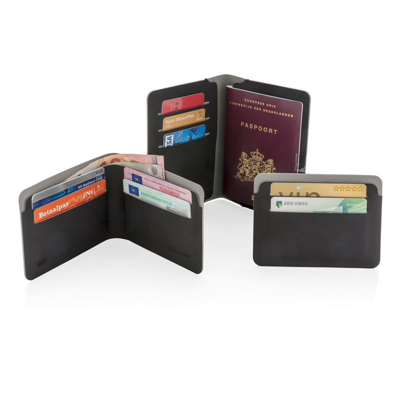 Load image into Gallery viewer, XD Xclusive Quebec RFID safe cardholder in black, compact travel bag with secure card slots and RFID protection.