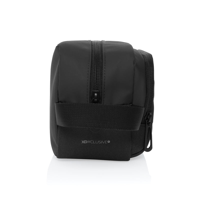 Load image into Gallery viewer, XD Xclusive Armond AWARE™ RPET toiletry bag with zipper closure, compact travel bag made from recycled materials, black color.