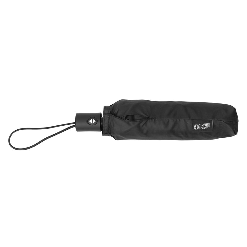 Load image into Gallery viewer, Swiss Peak SP Aware™ RPET ultra-light full auto 20.5-inch umbrella opened outdoors, showcasing its compact, eco-friendly design.
