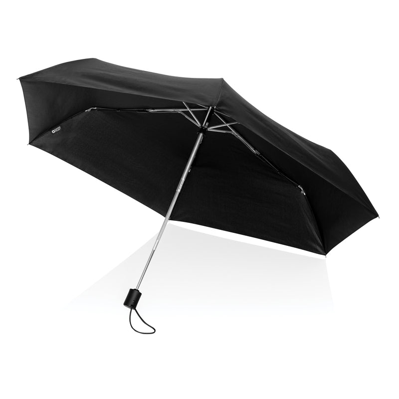 Load image into Gallery viewer, Swiss Peak SP Aware™ RPET ultra-light full auto 20.5-inch umbrella open with black canopy and silver handle.