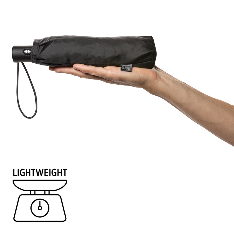 Load image into Gallery viewer, Swiss Peak SP Aware™ RPET ultra-light 20.5-inch full auto umbrella open, showcasing its compact design and lightweight frame.