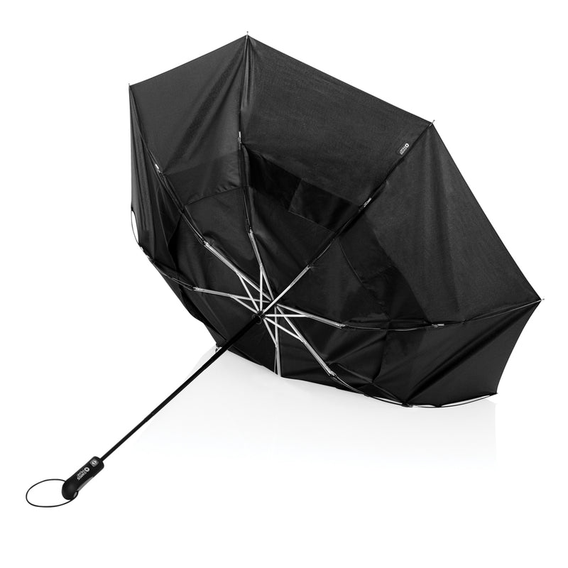 Load image into Gallery viewer, Swiss Peak Tornado 27-inch pocket storm umbrella open, showing durable canopy and compact design for wind resistance.