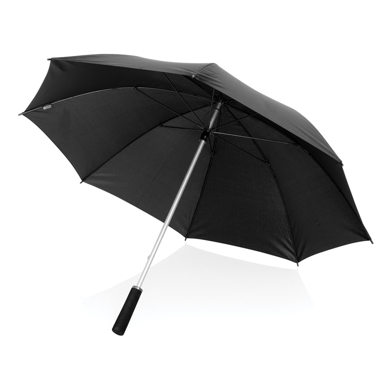 Load image into Gallery viewer, Swiss Peak Aware™ 25-inch ultra-light manual aluminum umbrella open, black canopy with silver handle and compact design.