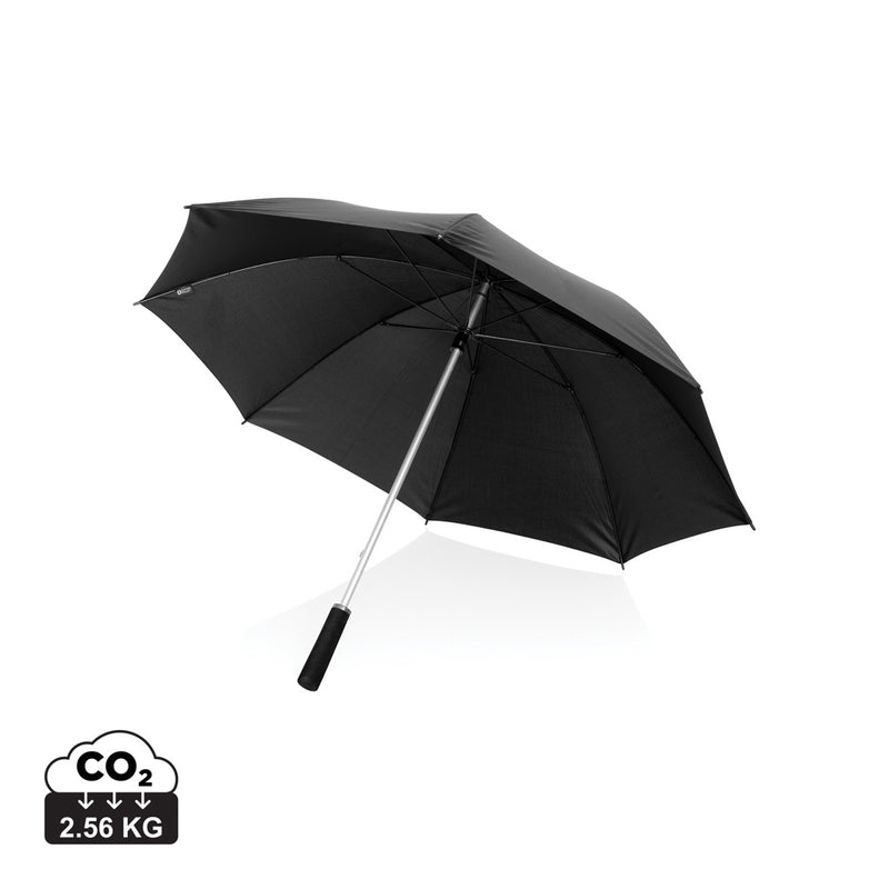 Load image into Gallery viewer, Swiss Peak Aware™ Ultra-light 25-inch aluminum manual umbrella open with black canopy and silver handle.