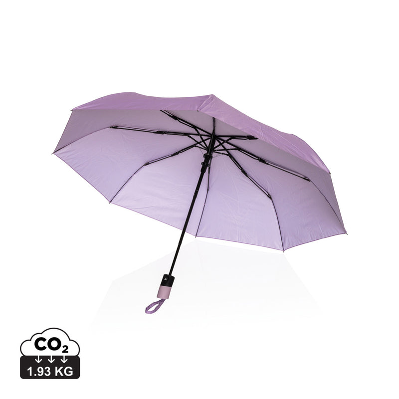 Load image into Gallery viewer, XD Collection 21-inch Impact AWARE™ 190T mini auto open umbrella open in black with a curved handle.