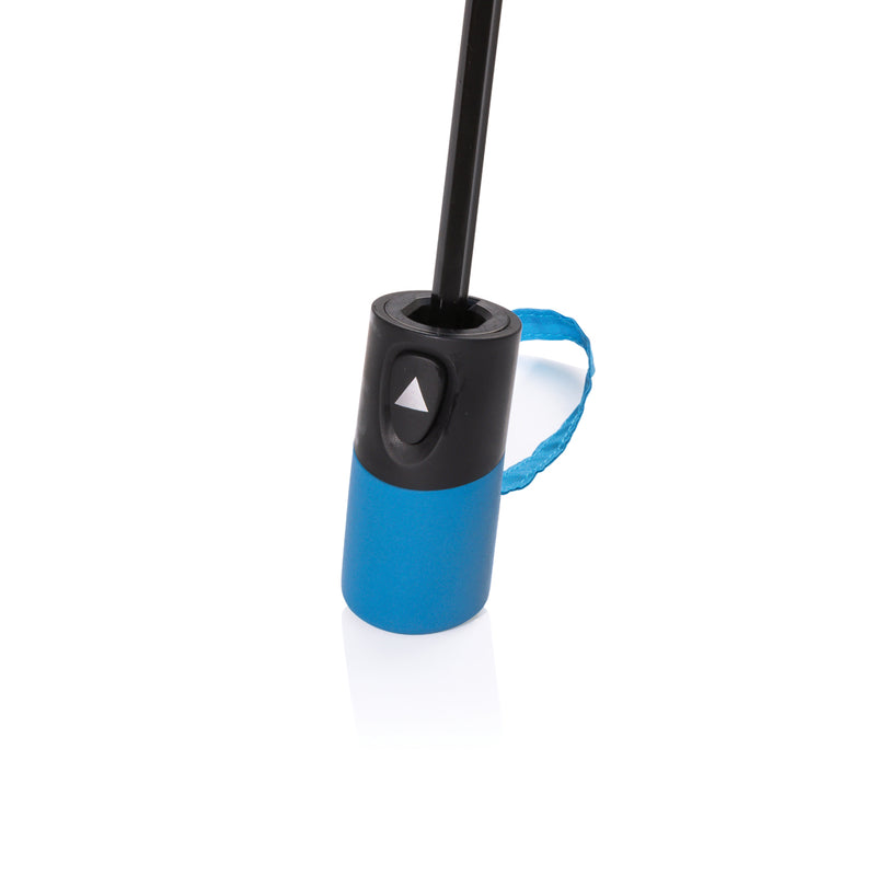 Load image into Gallery viewer, 21-inch Impact AWARE™ 190T mini auto open umbrella by XD Collection, black fabric with a compact design and automatic opening feature.
