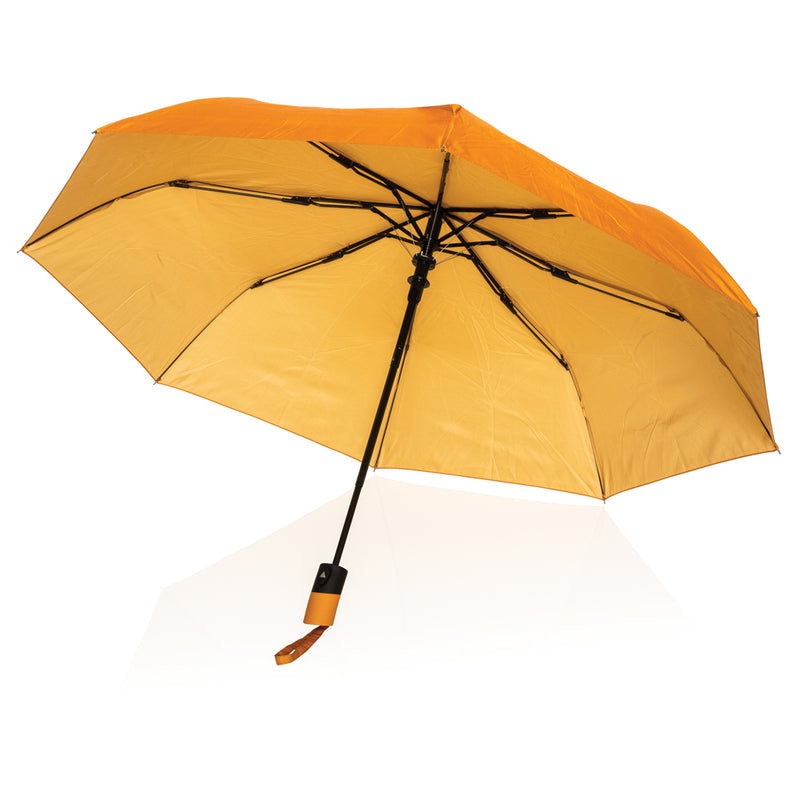 Load image into Gallery viewer, 21-inch Impact AWARE™ mini auto open umbrella by XD Collection, compact black umbrella with automatic opening mechanism.