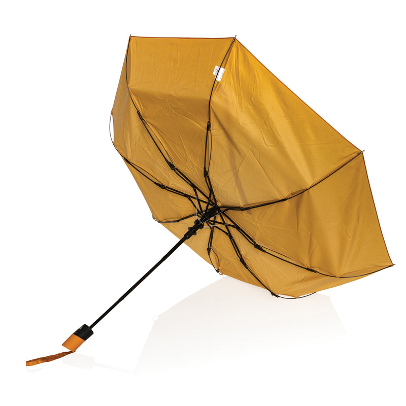 Load image into Gallery viewer, XD Collection 21-inch Impact AWARE™ 190T mini auto open umbrella open with black handle and colorful canopy design.