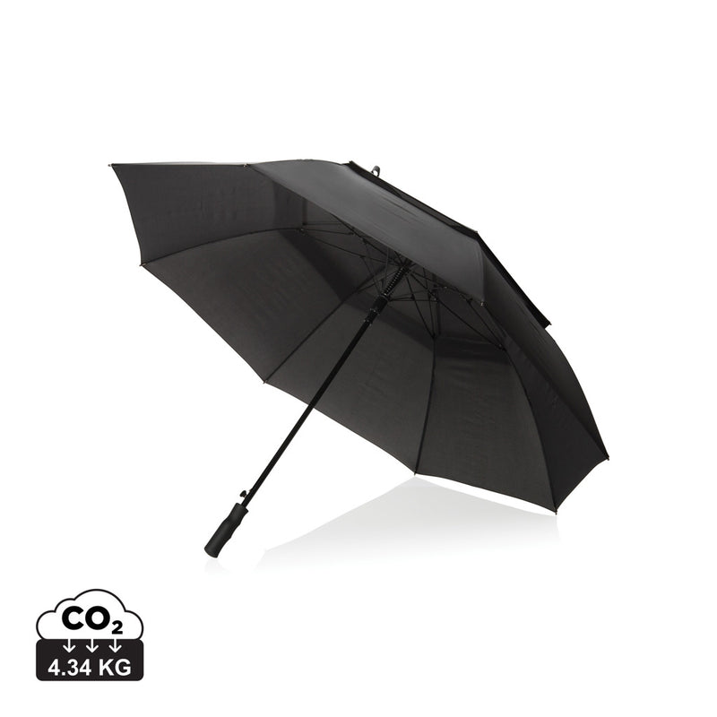 Load image into Gallery viewer, Swiss Peak AWARE™ Tornado 30-inch storm umbrella open, showing sturdy canopy and ergonomic handle in a natural outdoor setting