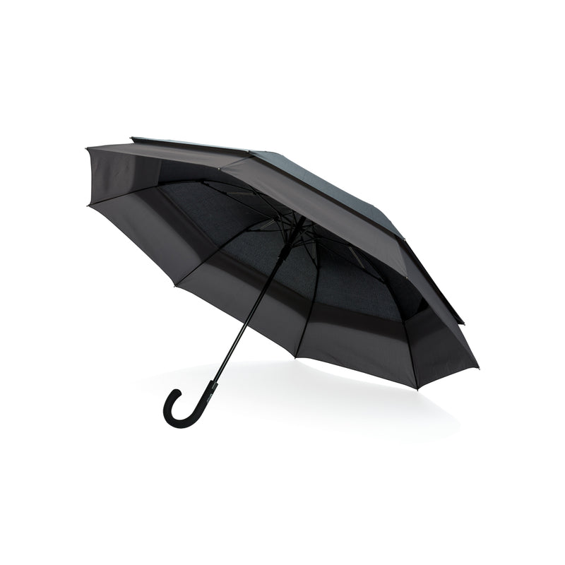Load image into Gallery viewer, Swiss Peak 23 to 27-inch expandable umbrella open, showcasing its compact design and sturdy frame for rainy weather.