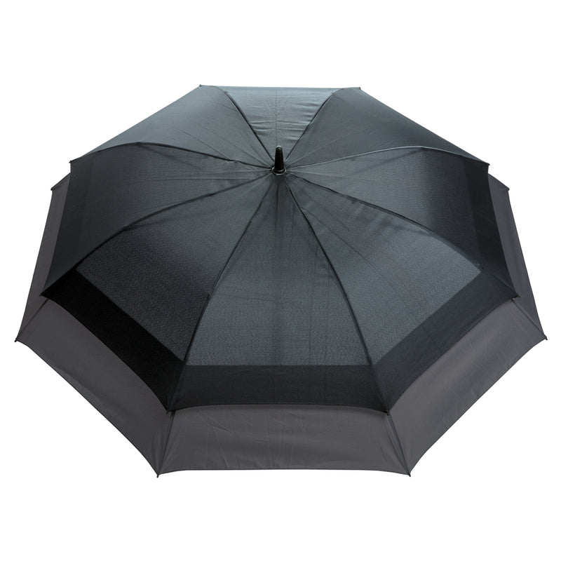 Load image into Gallery viewer, Swiss Peak 23-27 inch expandable umbrella opened, showing its compact design and sturdy canopy for rainy weather protection.