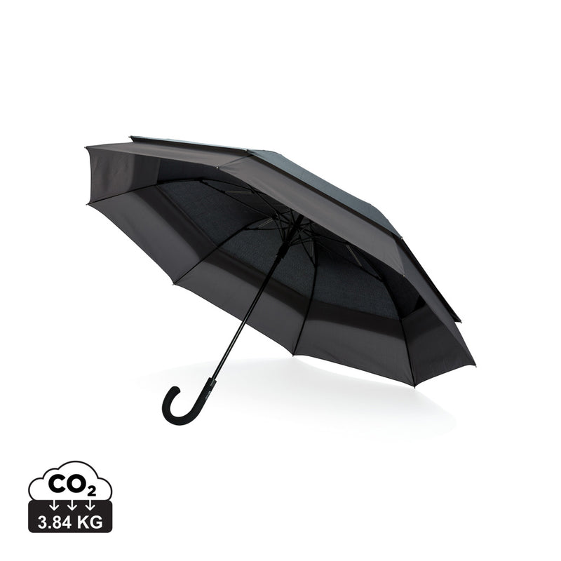 Load image into Gallery viewer, Swiss Peak 23-27 inch expandable umbrella open showing its compact design and sturdy canopy in vibrant colors.