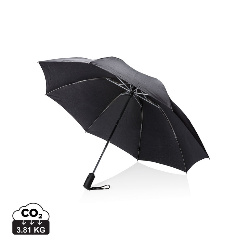 Load image into Gallery viewer, Swiss Peak SP AWARE™ 23' foldable reversible auto open/close umbrella open and closed showing its compact, reversible design.