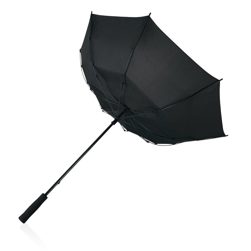 Load image into Gallery viewer, Swiss Peak Tornado 23-inch storm umbrella opened, showing its durable canopy and sturdy handle for wind-resistant protection.