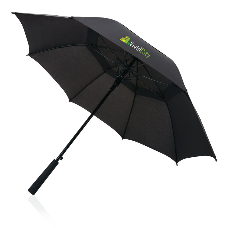 Load image into Gallery viewer, Swiss Peak Tornado 23-inch storm umbrella open, showing sturdy canopy and handle, designed for wind resistance and heavy rain protection.