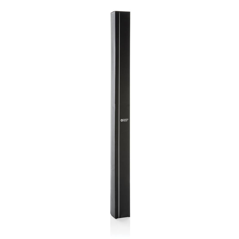 Load image into Gallery viewer, Swiss Peak Tornado 23-inch storm umbrella open, showing sturdy black canopy and ergonomic handle for wind resistance.