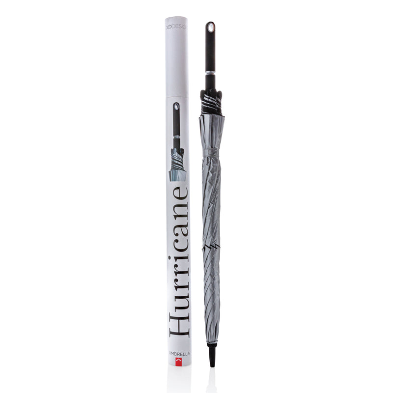 Load image into Gallery viewer, XD Design 27-inch Hurricane storm umbrella open with sturdy frame and large canopy for wind resistance during storms.