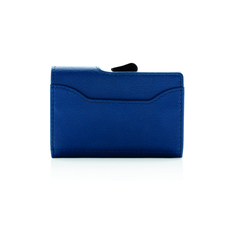 Load image into Gallery viewer, C-Secure RFID card holder and wallet made of black leather with multiple card slots and compact design for secure travel storage.