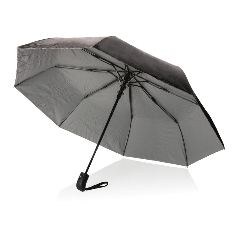 Load image into Gallery viewer, 21-inch Impact AWARE™ RPET 190T Pongee dual color mini umbrella by XD Collection, open with vibrant two-tone canopy.