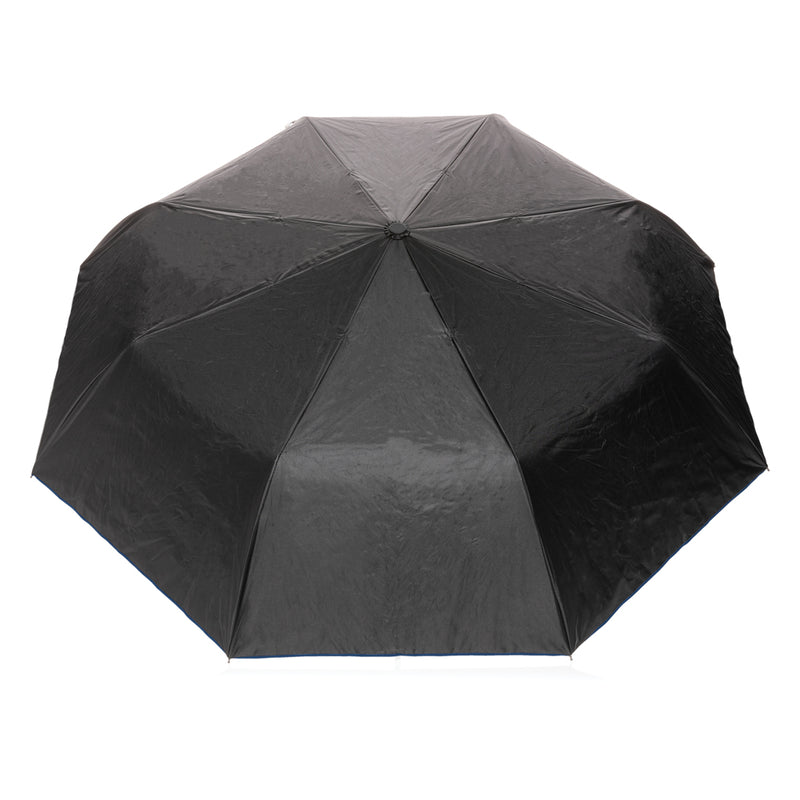Load image into Gallery viewer, 21-inch Impact AWARE™ RPET 190T Pongee dual-color mini umbrella by XD Collection, shown open with vibrant two-tone canopy.