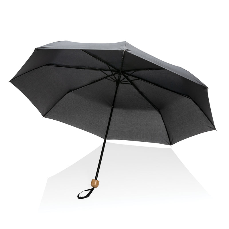 Load image into Gallery viewer, 20.5-inch Impact AWARE™ RPET bamboo mini umbrella by XD Collection, featuring a compact design and bamboo handle.