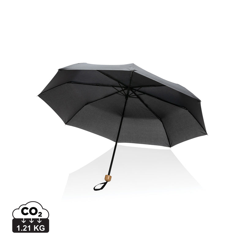 Load image into Gallery viewer, 20.5-inch Impact AWARE™ RPET bamboo mini umbrella by XD Collection, featuring eco-friendly 190T pongee fabric and bamboo handle.
