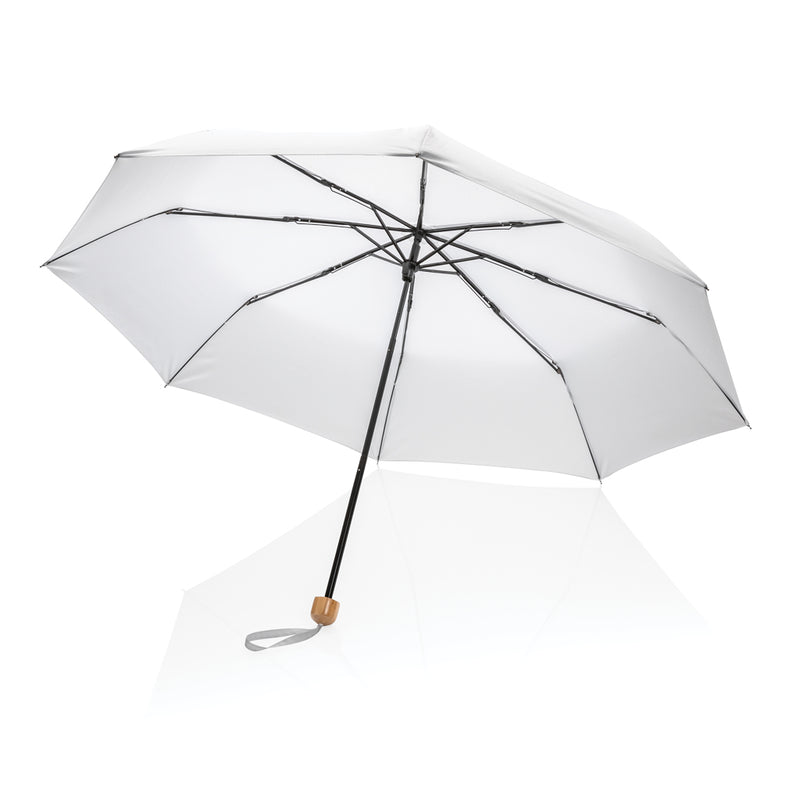 Load image into Gallery viewer, 20.5-inch Impact AWARE™ RPET bamboo mini umbrella by XD Collection with 190T pongee fabric, compact and eco-friendly design.