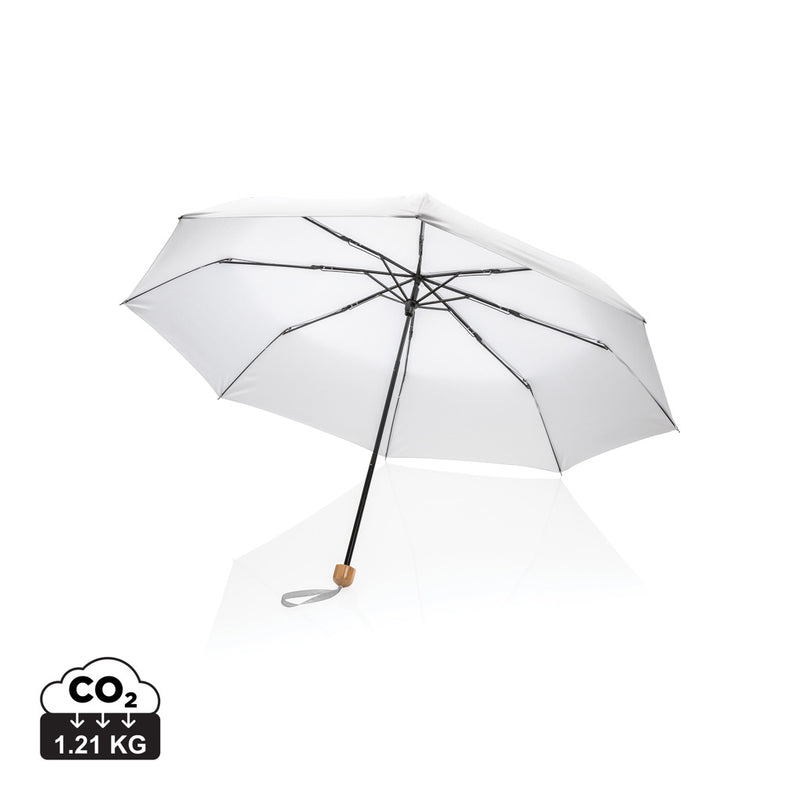 Load image into Gallery viewer, 20.5-inch Impact AWARE™ RPET bamboo mini umbrella by XD Collection, featuring a sleek polyester canopy with bamboo handle.